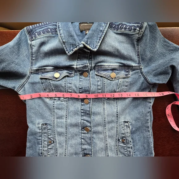 Liverpool Embroidered Raw Hem Denim Jacket - Melbourne Light - Size S - Picture 5 of 11